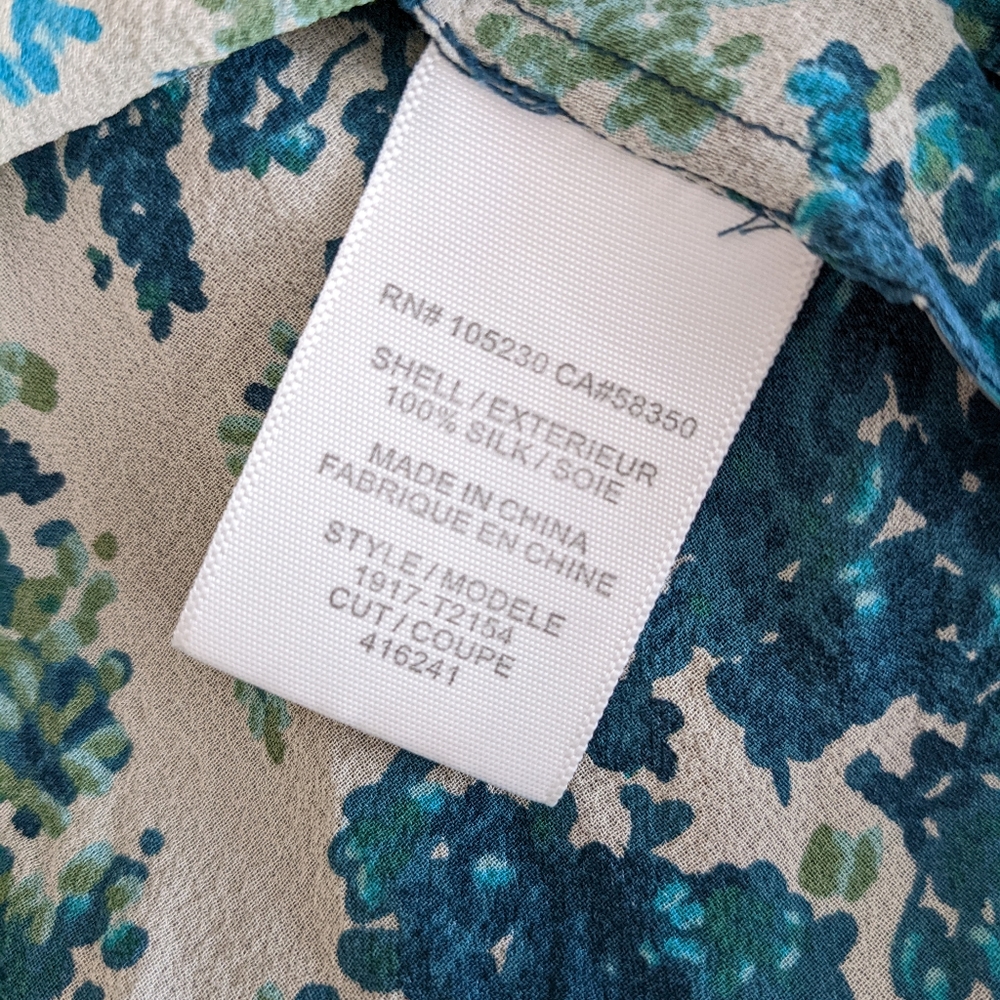 Joie silk blouse top size XS pintuck detailing washed silk floral blue green - Picture 3 of 4
